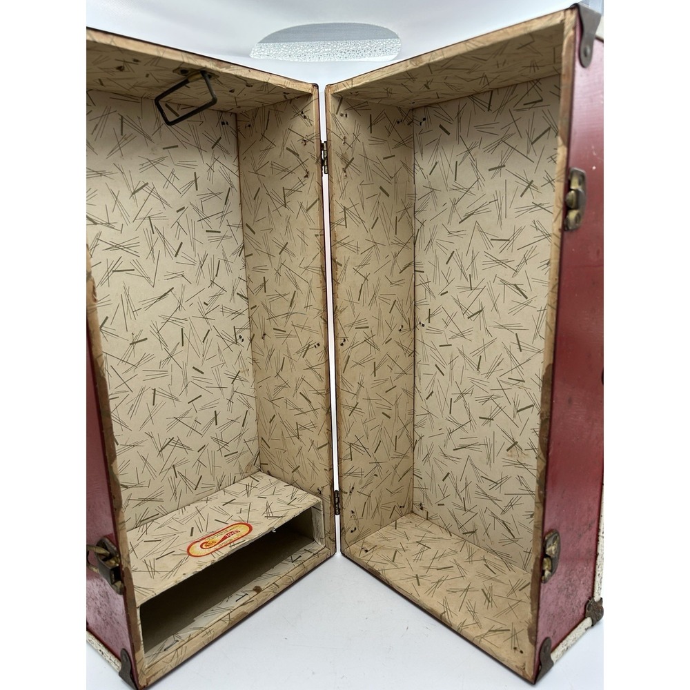 Antique Cass Toys Red/White Metal  17" x 7" x 8 "Doll &‎ Wardrobe Trunk Carrying